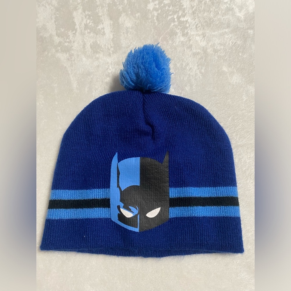 Batman Beanie Hat Boys One Size Blue And Black Logo  Youth Kids